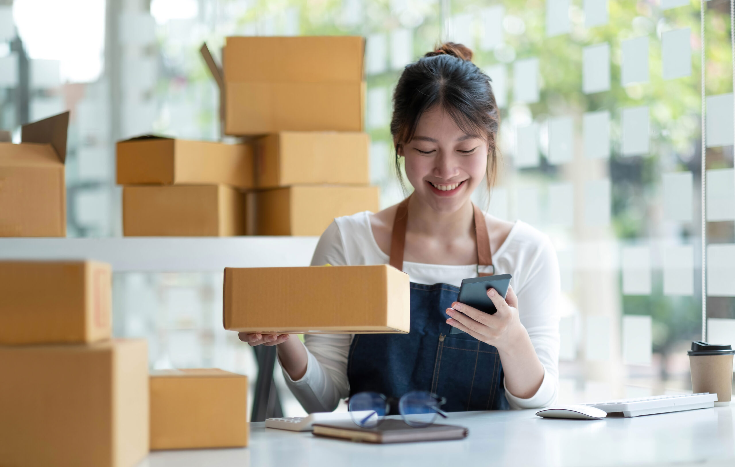 E-commerce business woman receiving orders